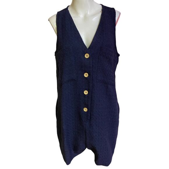Tuckernuck Textured Myla Romper Color: Navy Blue Size: Medium - Picture 2 of 12